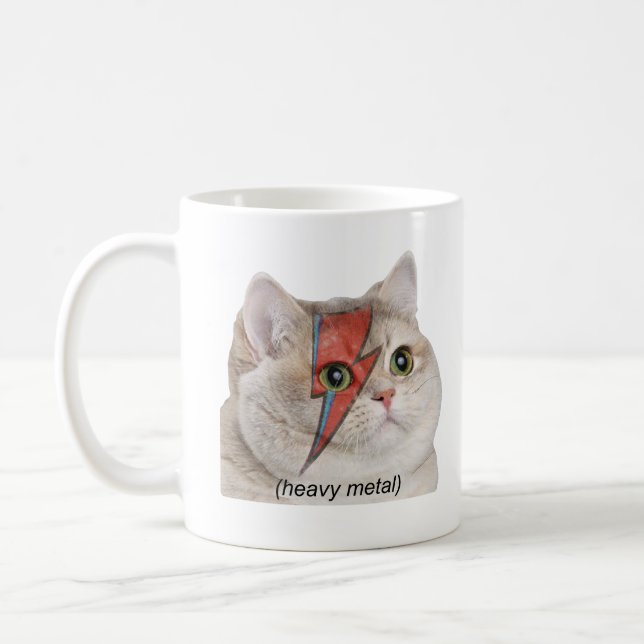 Heavy Breathing Cat Meme Heavy Metal Rocker Coffee Mug (Left)