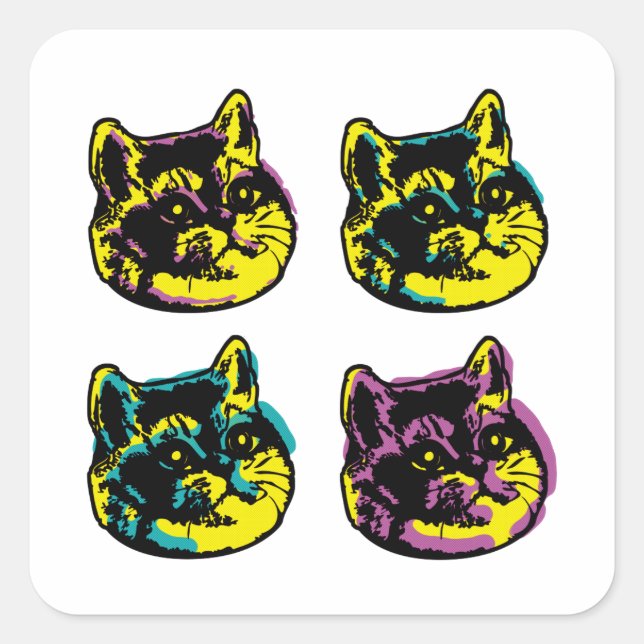 Heavy Breathing Cat Pop Art  The Four Kittens Square Sticker (Front)