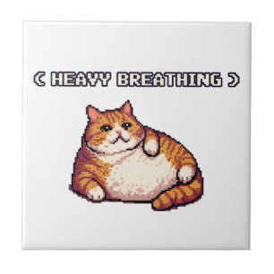Heavy breathing fat cat meme pixel art ceramic tile