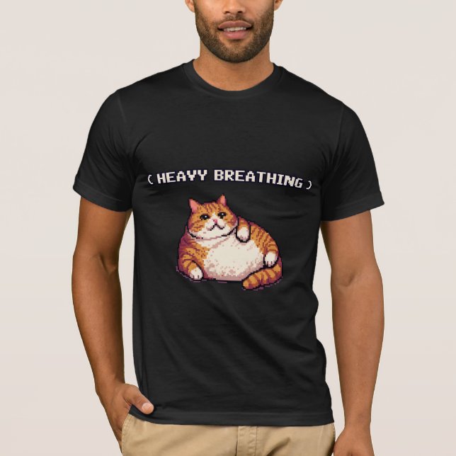 Heavy breathing fat cat meme pixel art T-Shirt (Front)