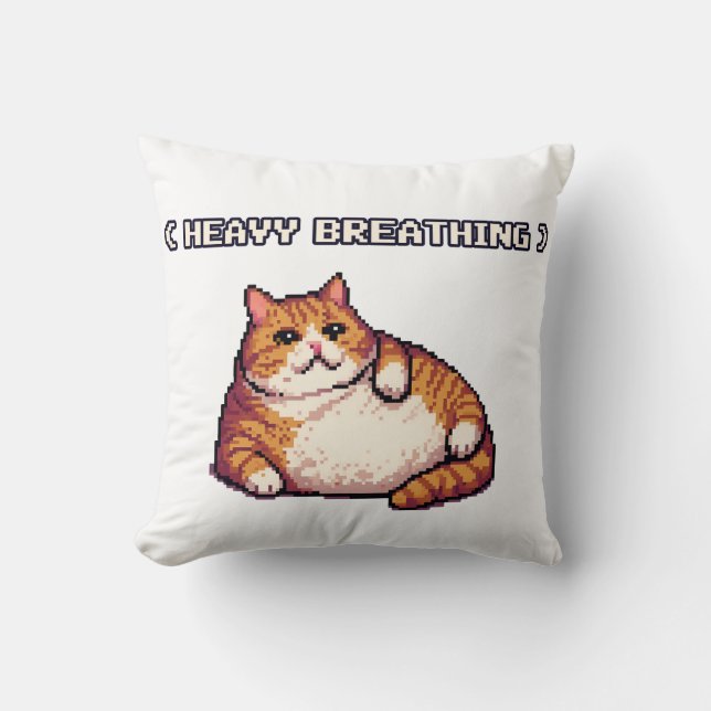 Heavy breathing fat cat meme pixel art throw pillow (Front)