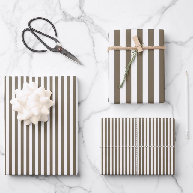 Heavy Brown & White Stripes Wrapping Paper Sheets (Front)