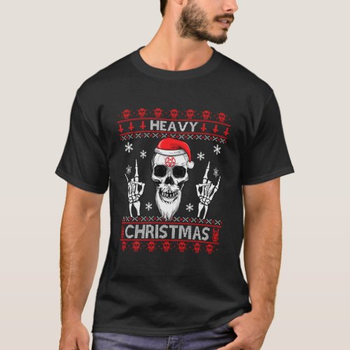 Heavy Christmas Devil Horns Skull Santa Hat Ugly S T_Shirt