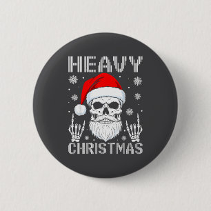 Heavy Christmas Skull Fans Rock Music Winter Holid Button