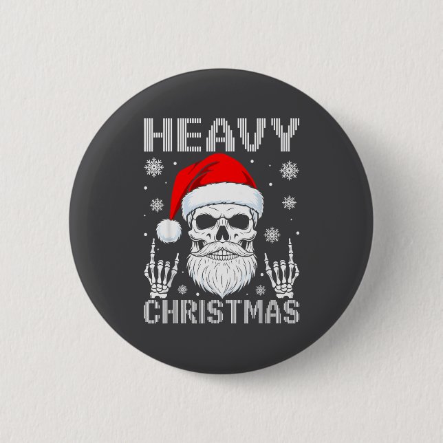 Heavy Christmas Skull Fans Rock Music Winter Holid Button (Front)