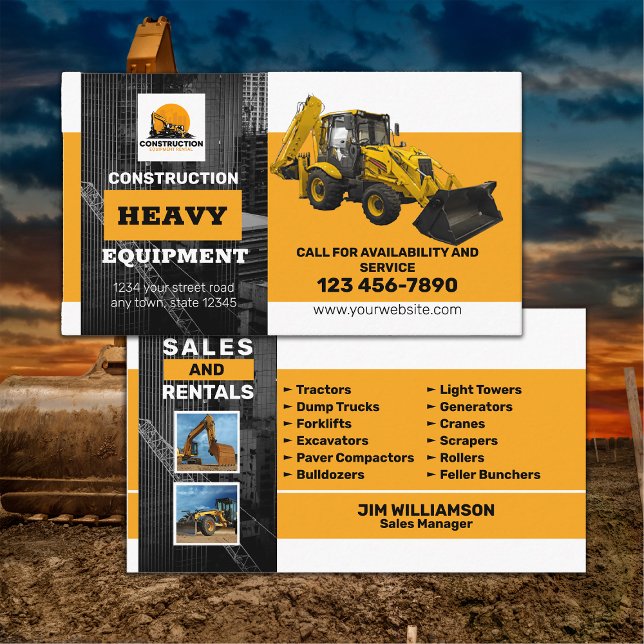 Heavy Construction Equipment Sales and Rental Business Card (Creator Uploaded)