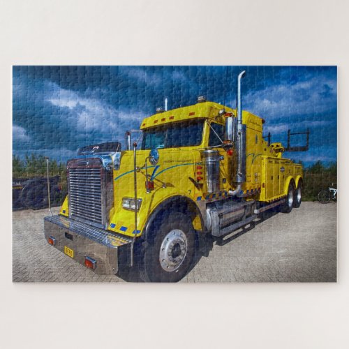 Heavy Duty Big Rig Yellow Semi Tow Truck Jigsaw Puzzle