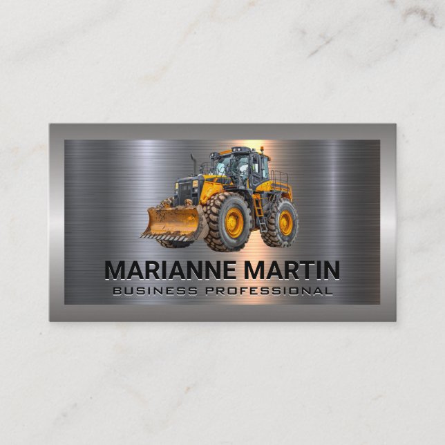 Heavy Duty Construction Vehicle | Metallic  Business Card (Front)