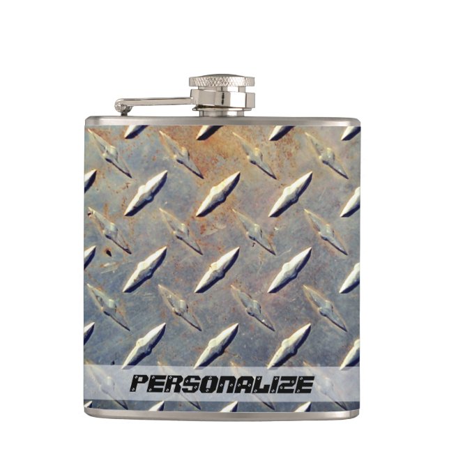 Heavy Duty Diamond Plate Steel Custom Graphic Flask (Front)