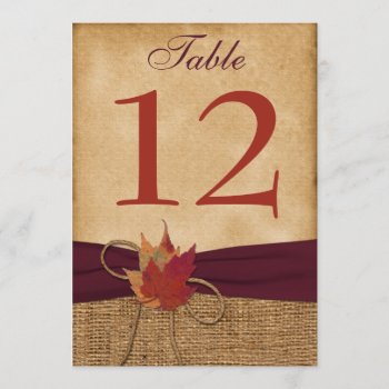 Heavy Duty Faux Burlap Table Number Card - Wine by NiteOwlStudio at Zazzle
