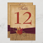 HEAVY DUTY FAUX Burlap Table Number Card - Wine (Front/Back)