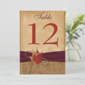 HEAVY DUTY FAUX Burlap Table Number Card - Wine (Standing Front)