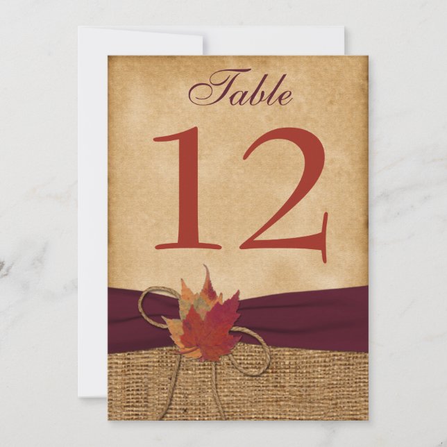 HEAVY DUTY FAUX Burlap Table Number Card - Wine (Front)