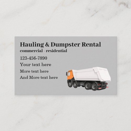 Heavy Duty Hauling And Dumpster Service Business Card