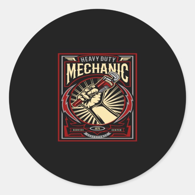 heavy duty mechanic classic round sticker (Front)