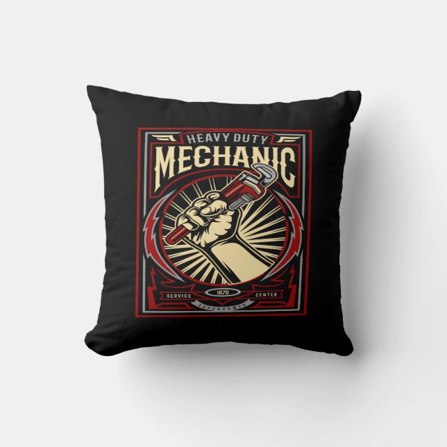 heavy duty mechanic throw pillow (Front)