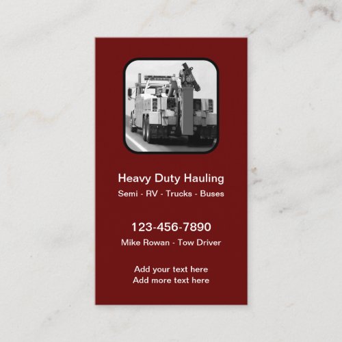 Heavy Duty Tow Truck Hauling Business Cards