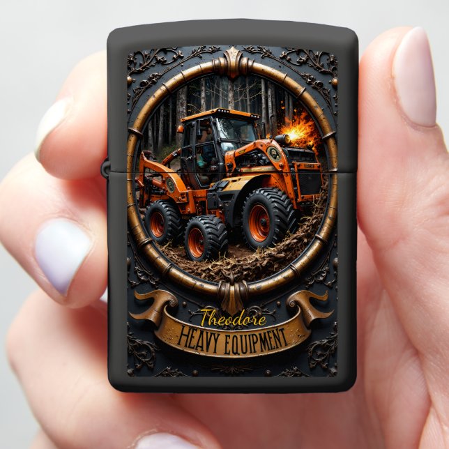 Heavy Equipment Brushcutter Forestry Ornate Zippo Lighter (In Hand)