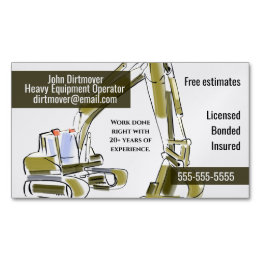Heavy Equipment Business Card Custom Colors