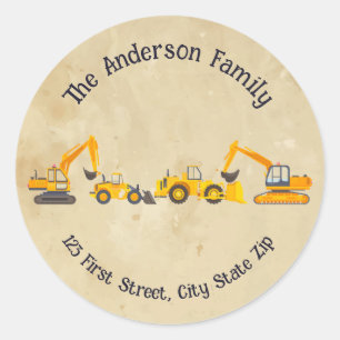 Heavy Equipment Construction Excavators Diggers Classic Round Sticker