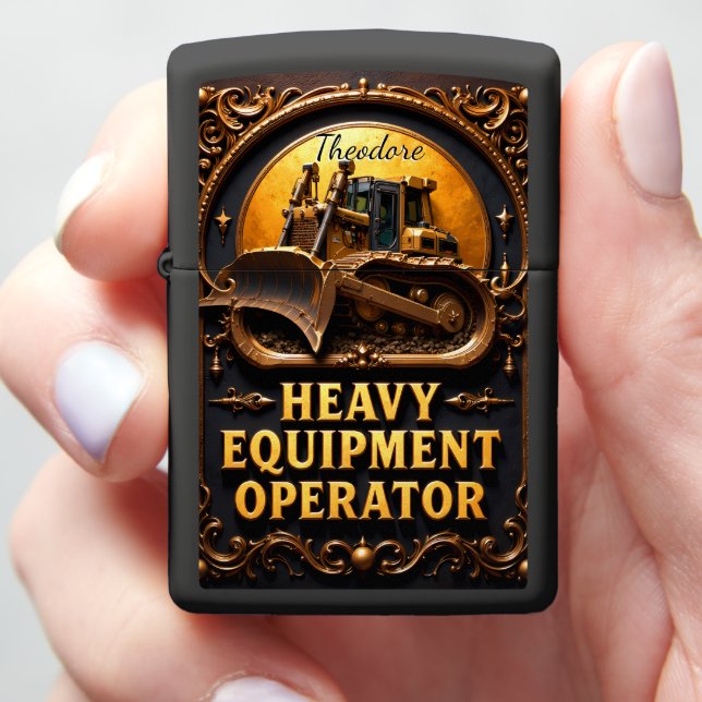 Heavy Equipment Dozer Gold Shield Zippo Lighter (In Hand)