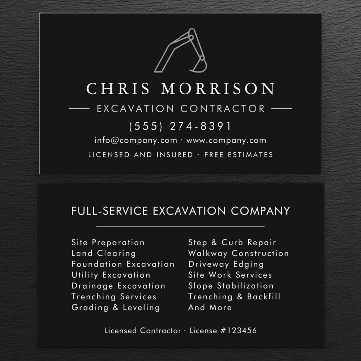 Heavy Equipment Excavation Operator Contractor Business Card