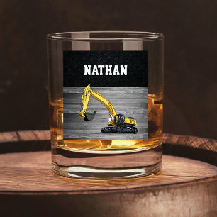 Heavy Equipment Excavator Construction Men's Whiskey Glass