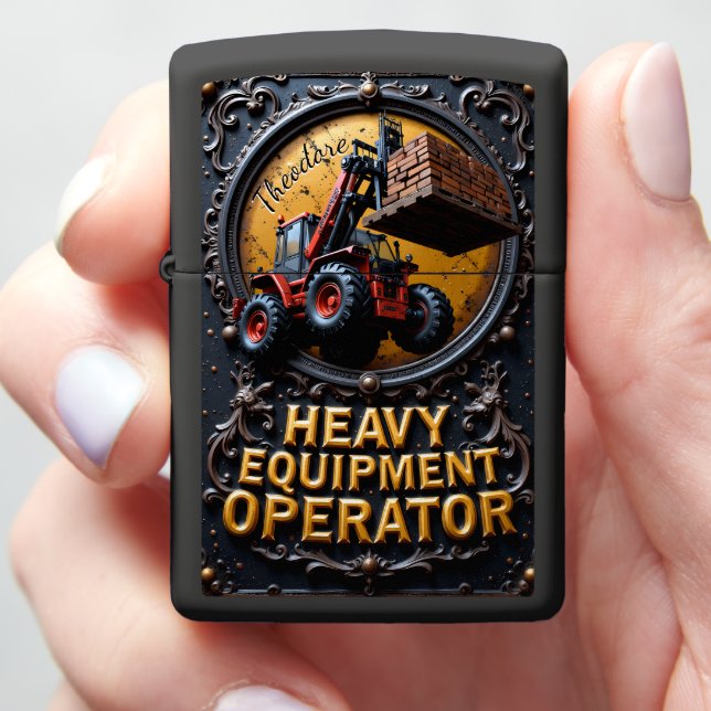 Heavy Equipment Handler Ornate Material Zippo Lighter (In Hand)