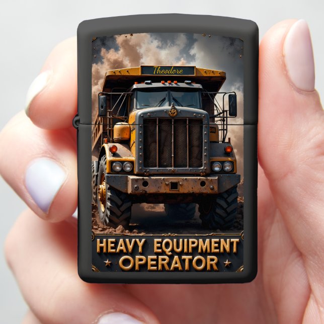 Heavy Equipment Hauler Front Profile Zippo Lighter (In Hand)