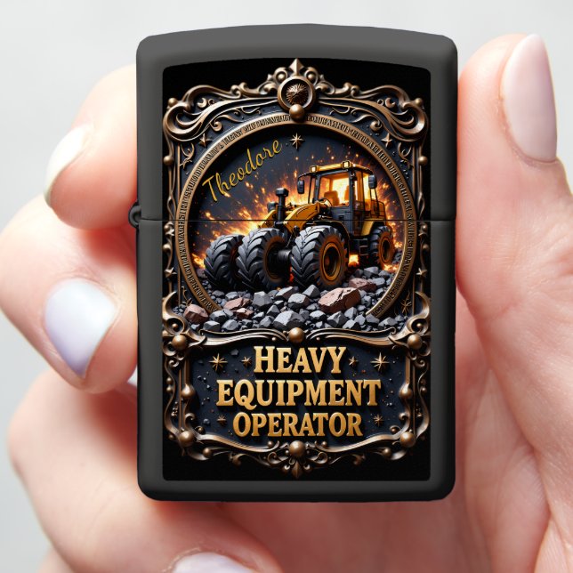 Heavy Equipment Loader Ornate Frame Zippo Lighter (In Hand)