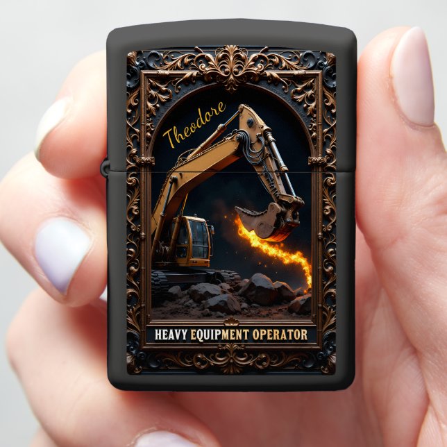 Heavy Equipment Night Excavator Fire Zippo Lighter (In Hand)