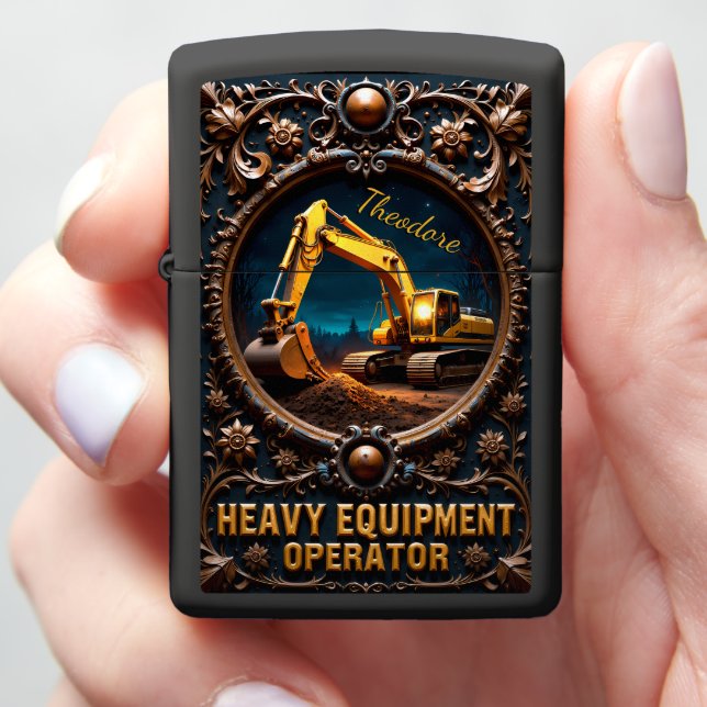 Heavy Equipment Night Excavator Forest Zippo Lighter (In Hand)