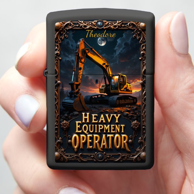Heavy Equipment Night Excavator Moon Zippo Lighter (In Hand)