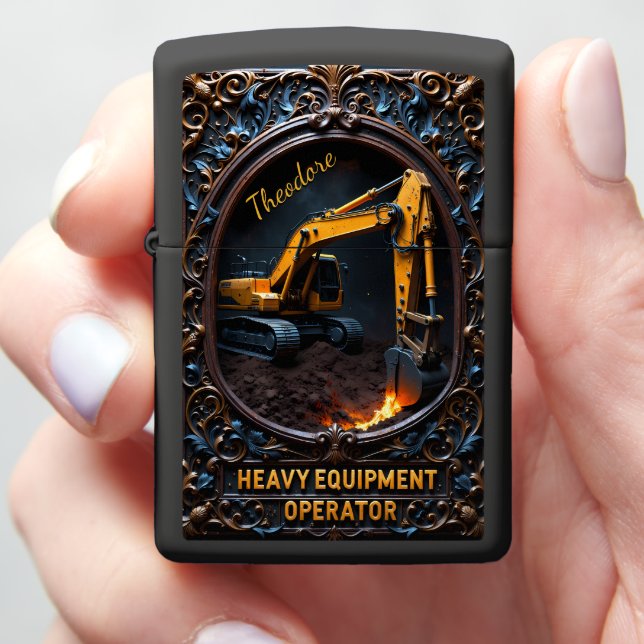 Heavy Equipment Night Excavator Ornate Zippo Lighter (In Hand)
