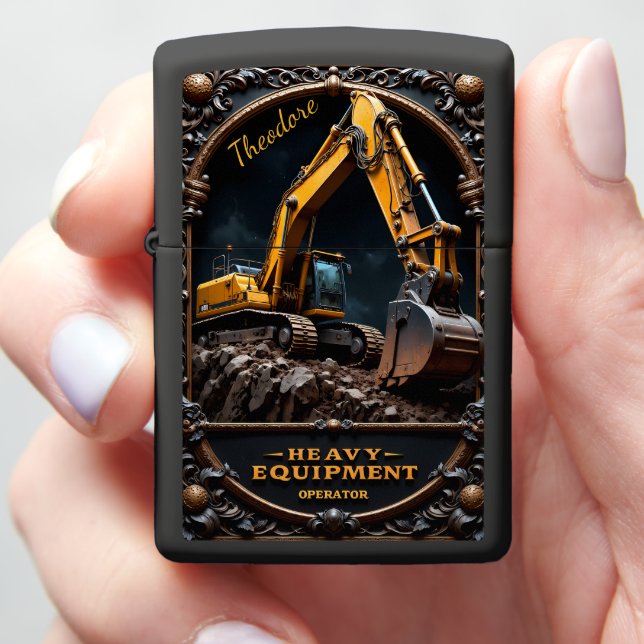 Heavy Equipment Night Excavator Rugged Zippo Lighter (In Hand)