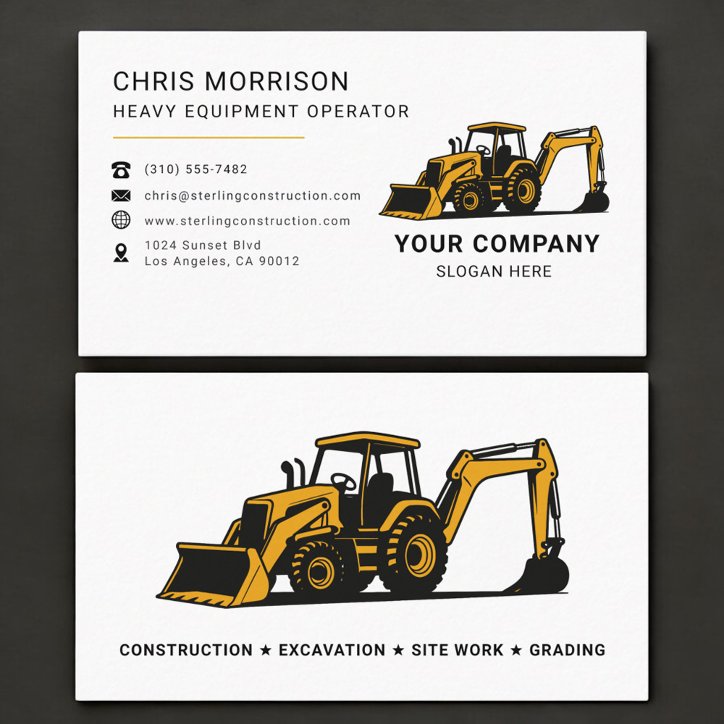 Heavy Equipment Operator Professional Business Card