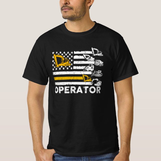 Heavy Equipment Operator Us Flag T-Shirt (Front)