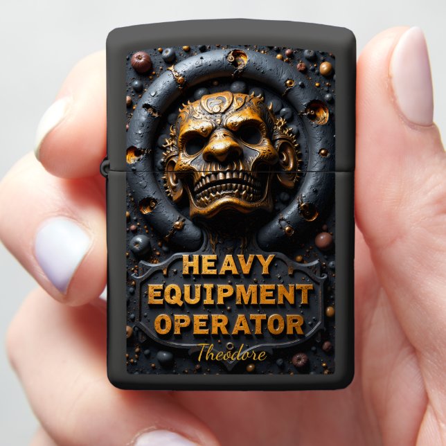 Heavy Equipment Skull Badge Operator Zippo Lighter (In Hand)