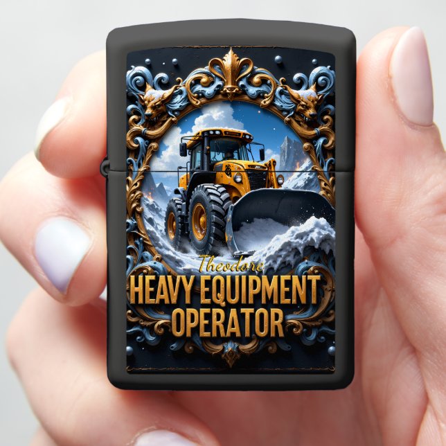 Heavy Equipment Snow Plow Mountain Zippo Lighter (In Hand)