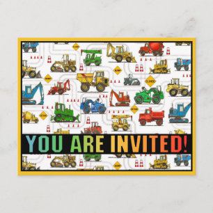 Heavy Equipment Theme Kids Party Invitation