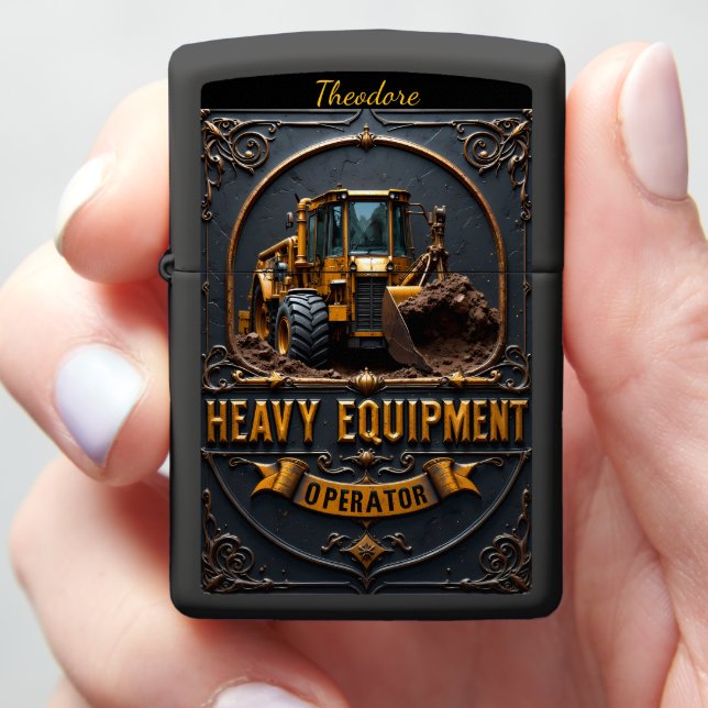 Heavy Equipment Wheel Loader Ornate Zippo Lighter (In Hand)