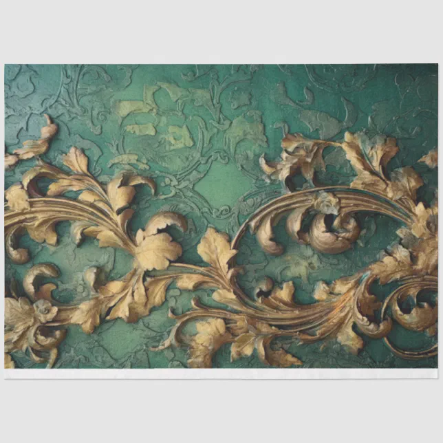 Heavy gold baroque ornament sparkles emerald green tissue paper | Zazzle