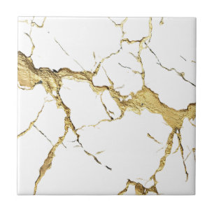 Heavy Gold Foil on White Marble Ceramic Tile