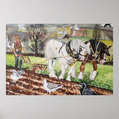 Heavy Horses Plowing In March Poster