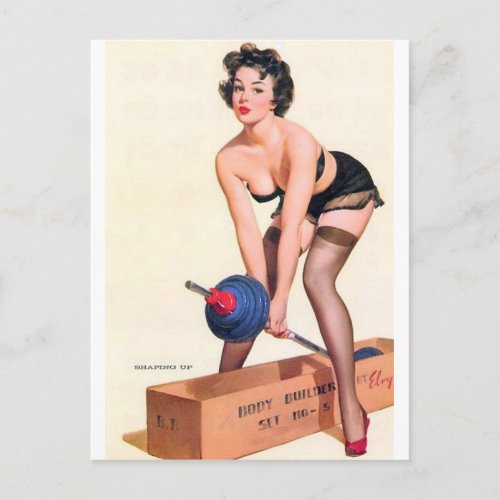 Heavy Lifting Pin Up Postcard