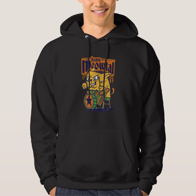 Heavy Meowtal Cat Saying Drum Sloth Heavy Metal Dr Hoodie (Front)