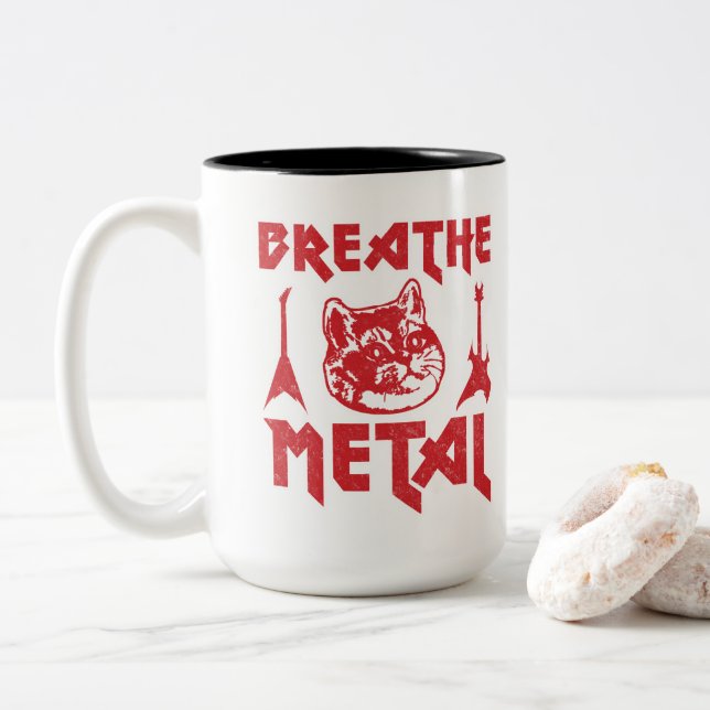 Heavy Metal Cat Two-Tone Coffee Mug (With Donut)