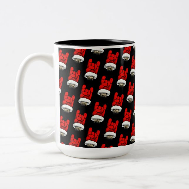Heavy Metal Christmas Horns Up Pattern Two-Tone Coffee Mug (Left)