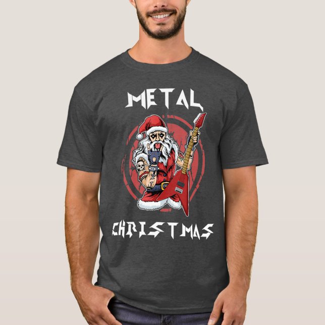 Heavy Metal Christmas Metalhead Santa Rock Horns T-Shirt (Front)