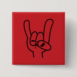 Heavy Metal Devil Horns Black Line Button
